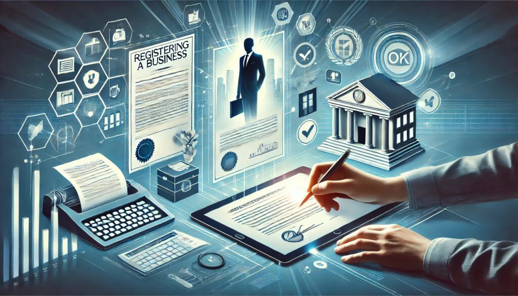Image showing hands completing online paperwork to register a business